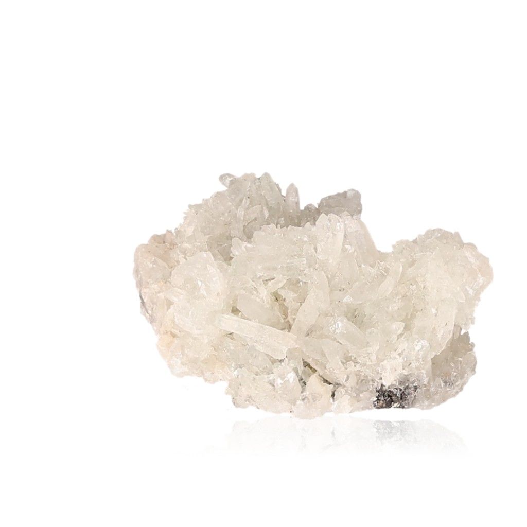 Clear quartz crystal cluster with unique energetic properties for balancing chakras and enhancing spiritual connection.