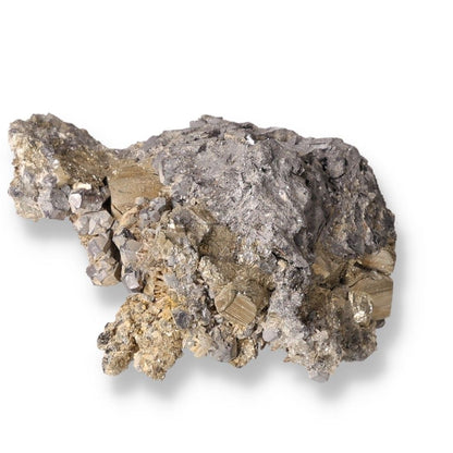 Galena with pyrite mineral cluster showcasing its transformation and grounding properties for spiritual practices.