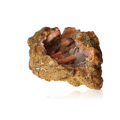 Calcite stalactite geode showcasing intricate layers and earthy tones symbolizing growth and transformation.