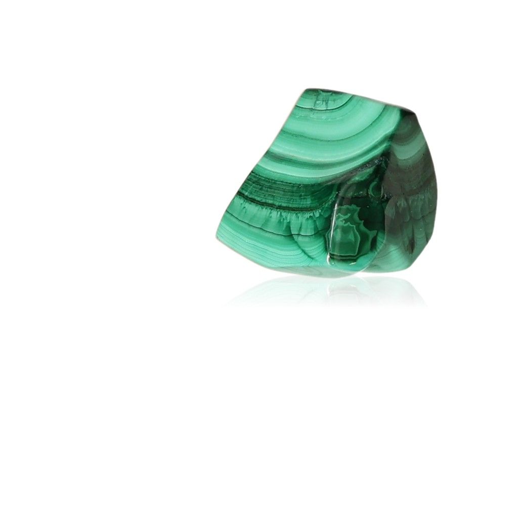 Malachite stone with rich green bands, known for soothing energy and promoting courage and optimism.