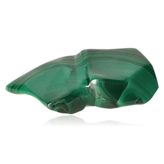 Polished green malachite stone displaying natural banded patterns, symbolizing harmony and optimism.