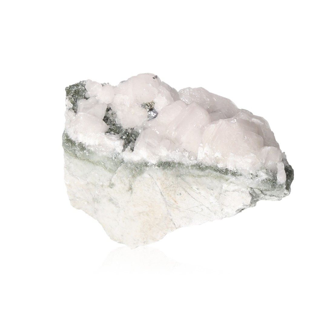 Mangano Calcite with Galena stone for love and emotional healing, displays soft pink hues.