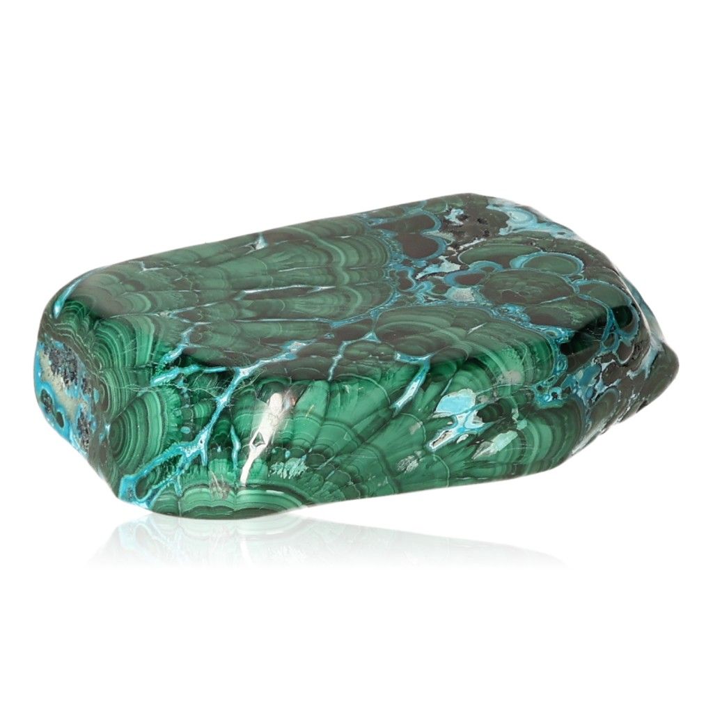 Blue Chrysocolla with Malachite gemstone, showcasing beautiful green and blue hues, known for calming and transformative properties.