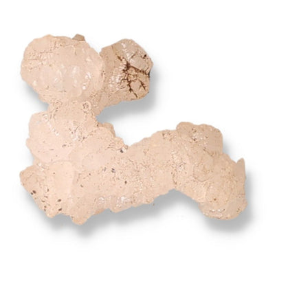 Beige calcite mineral cluster on a white background, known for boosting self-confidence, motivation, and concentration.