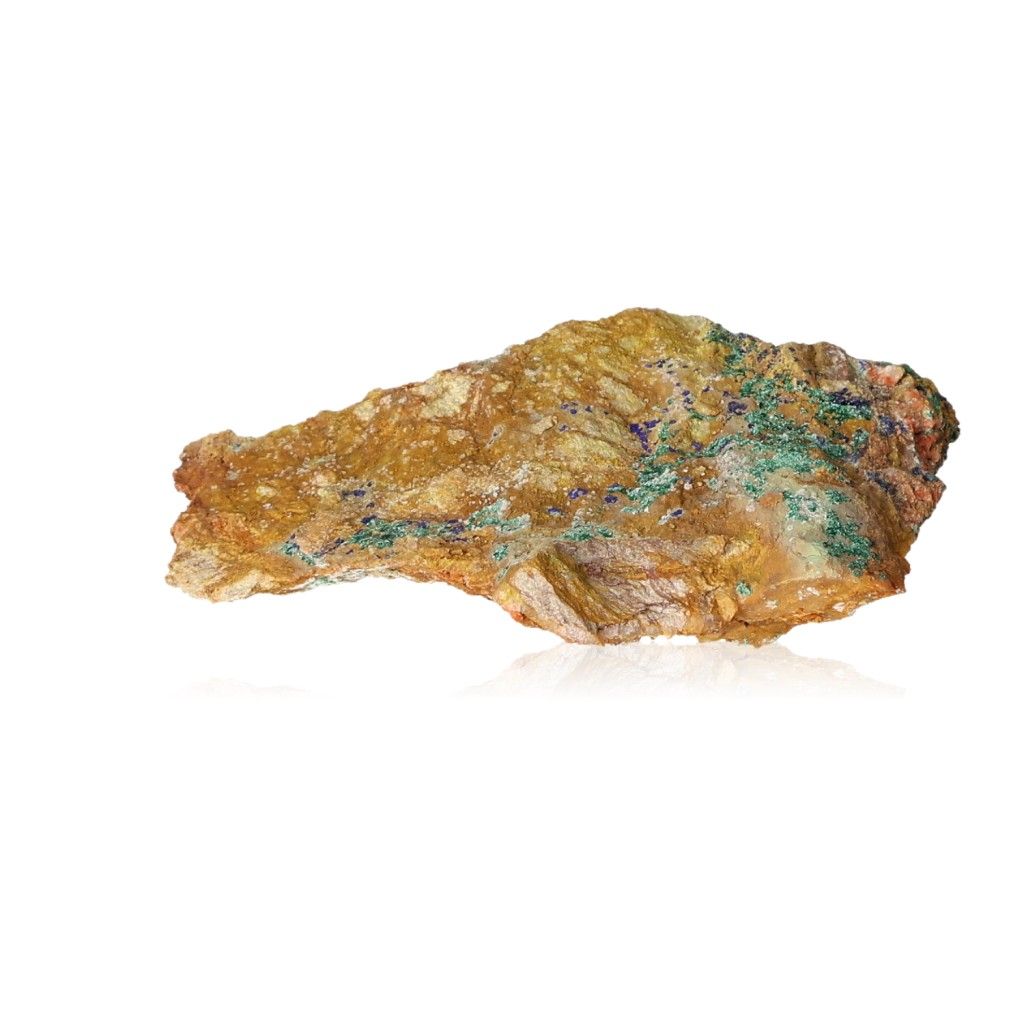 Rough malachite druze stone with natural green and brown textures, known for its calming and energizing properties.