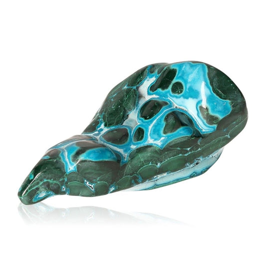 Blue Chrysocolla with Malachite gemstone showcasing its vibrant colors and intricate patterns.