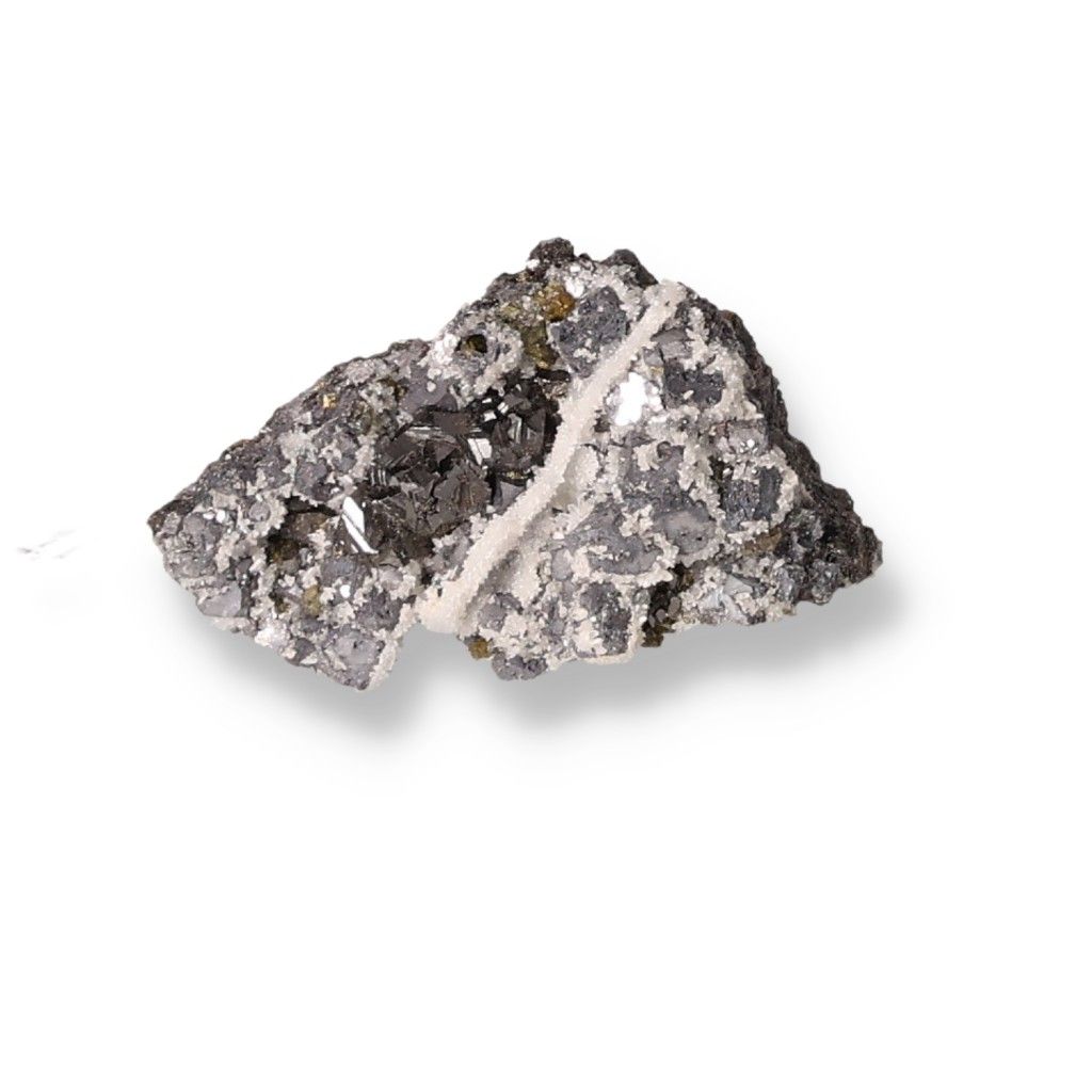 Raw Galena mineral stone showcasing its shiny surface, used for spiritual transformation and grounding. Handle with care due to lead content.