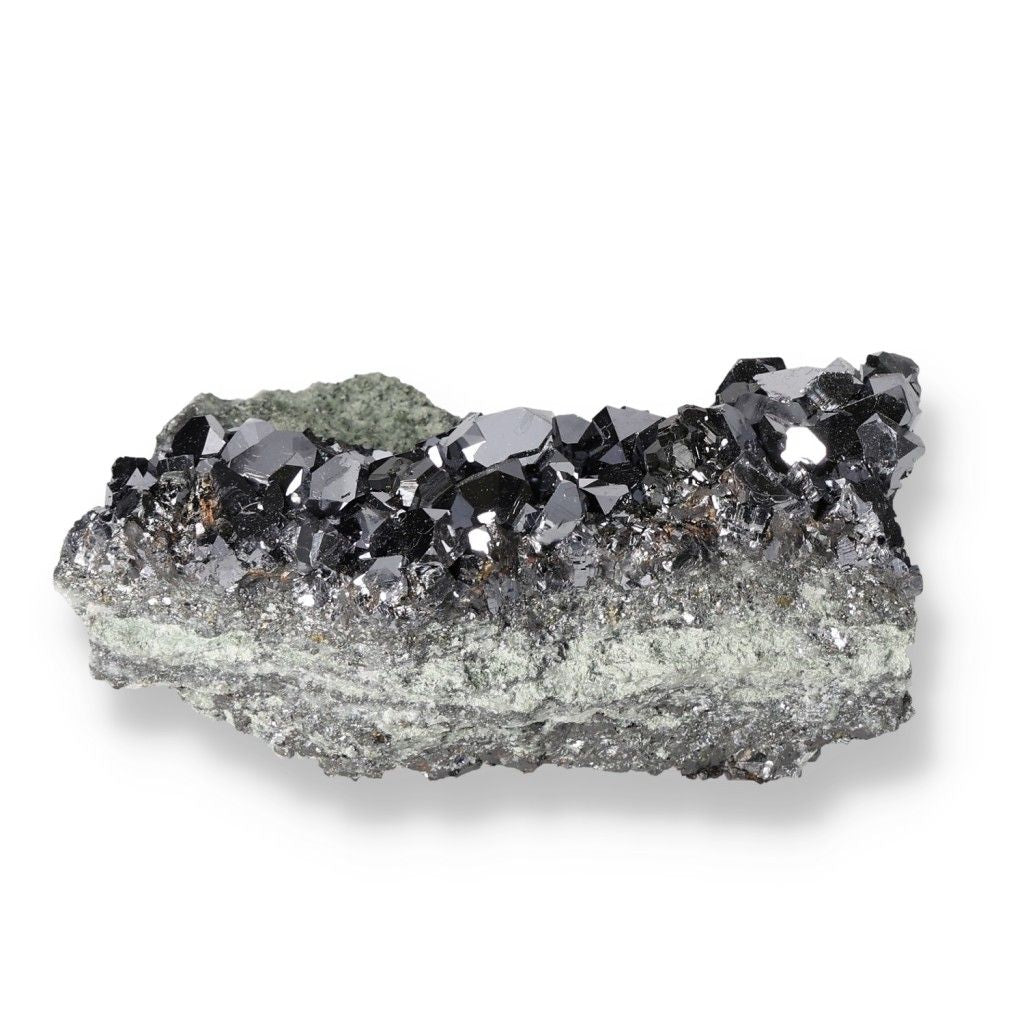 Shiny galena mineral specimen with metallic luster showcasing strong magnetic properties and grounding abilities.