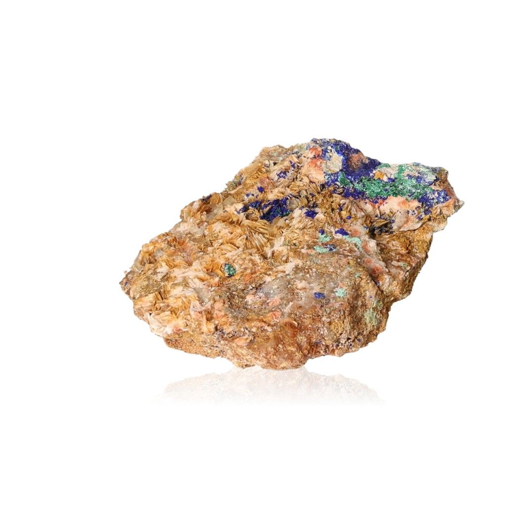 Azurite with Malachite druzy stone showcasing deep blue and green mineral formations on a rocky surface.