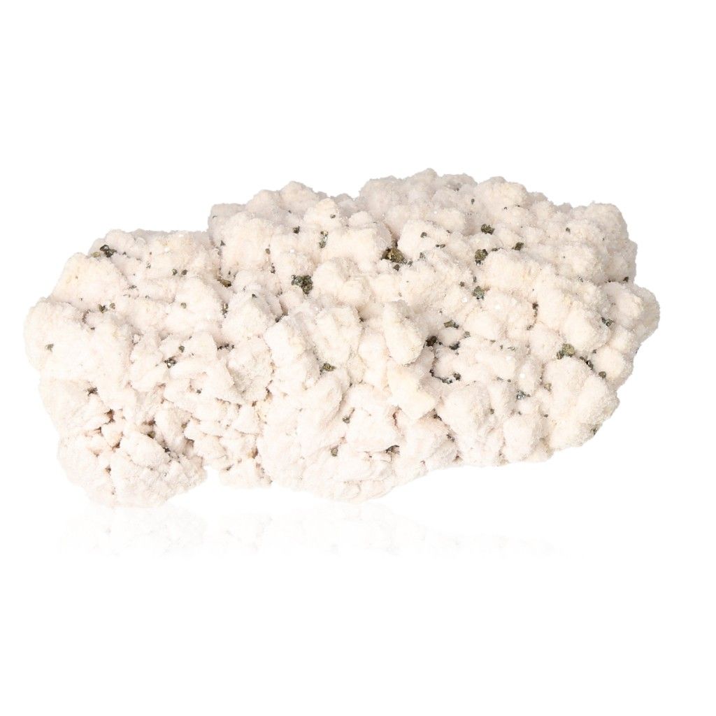 Mangano Calcite with Chalcopyrite, a soft pink healing stone for love and emotional peace.