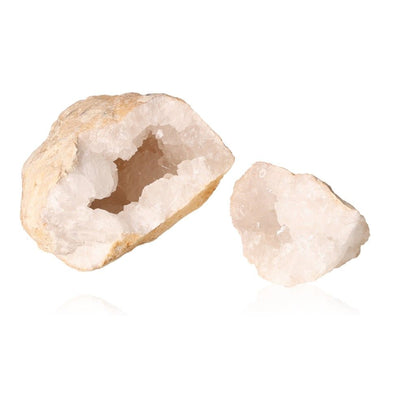 Milky quartz geode with rugged shell and sparkling white crystals, ideal for energy cleansing and promoting focus.