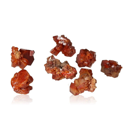 Vanadinite small druzes with vibrant reddish-orange hexagonal crystals, enhancing focus and motivation.