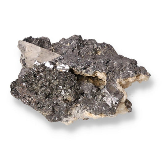 Galena with Quartz Druze, showcasing metallic luster and sparkling crystals, known for grounding and amplifying energy.