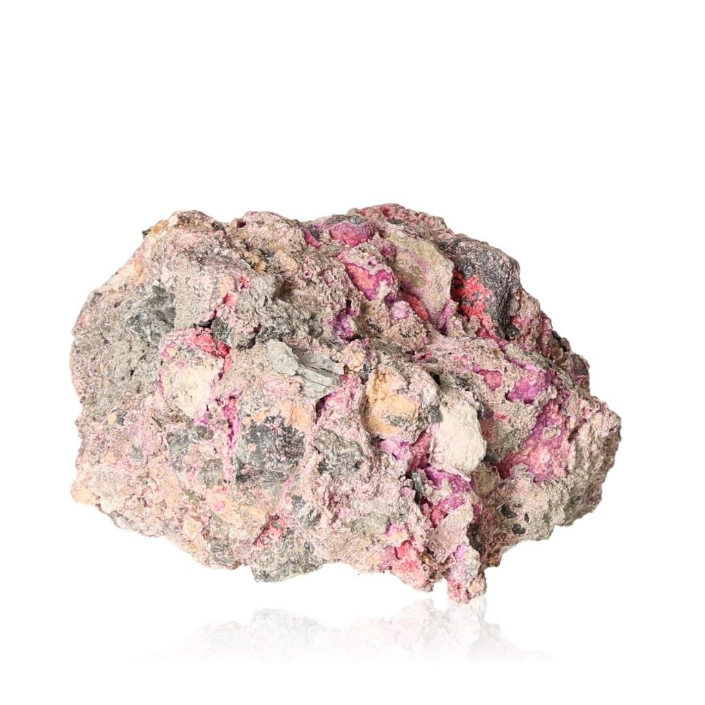 Picropharmacolite mineral rock with pink and white needle-like crystal formations for collectors and calming energy.