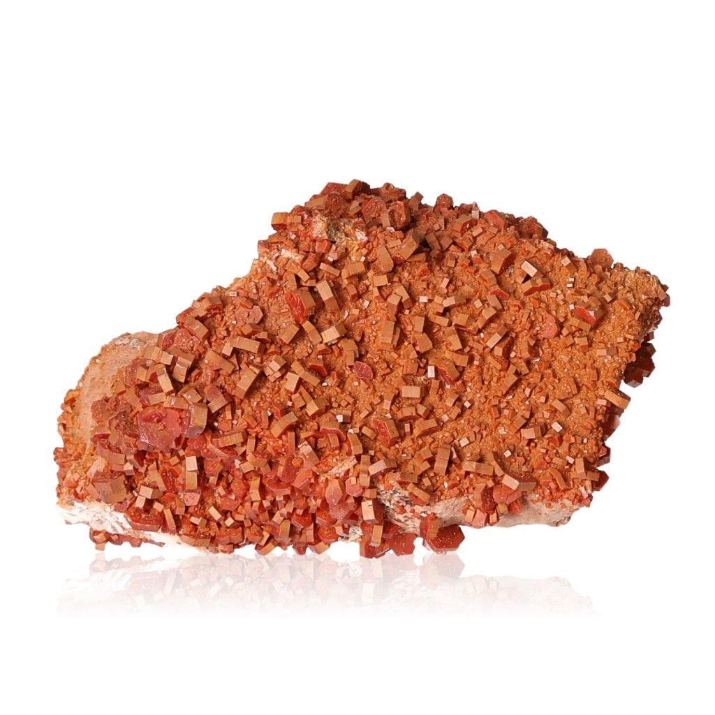 Vanadinite Druze with vibrant hexagonal crystals in reddish-brown hues, enhancing focus and personal transformation.