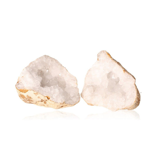 Quartz geode with sparkling cloudy white crystals and rugged outer shell, enhancing tranquility and promoting positive energy.