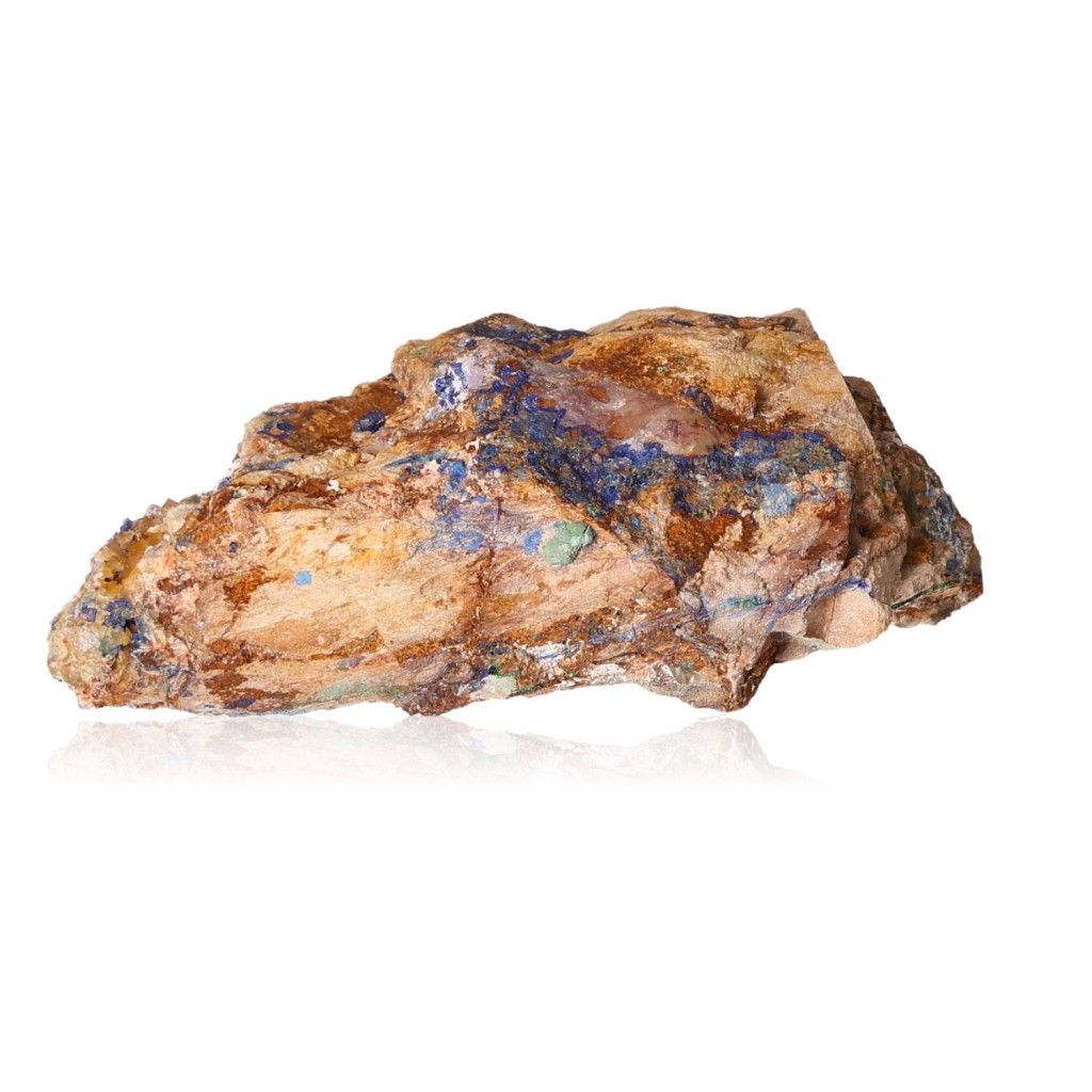 Azurite with malachite showcasing deep blue hues on a rock surface, ideal for collectors and spiritual growth enthusiasts.