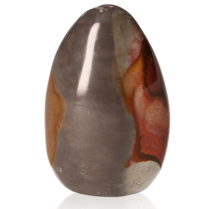 Polychrome Jasper Free Form stone with vibrant red, orange, and brown color patterns, known for grounding and energizing properties.