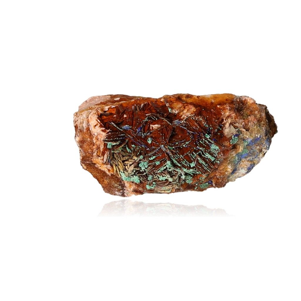 Malachite druze mineral showcasing vibrant green and brown crystals, known for its soothing and energizing properties.