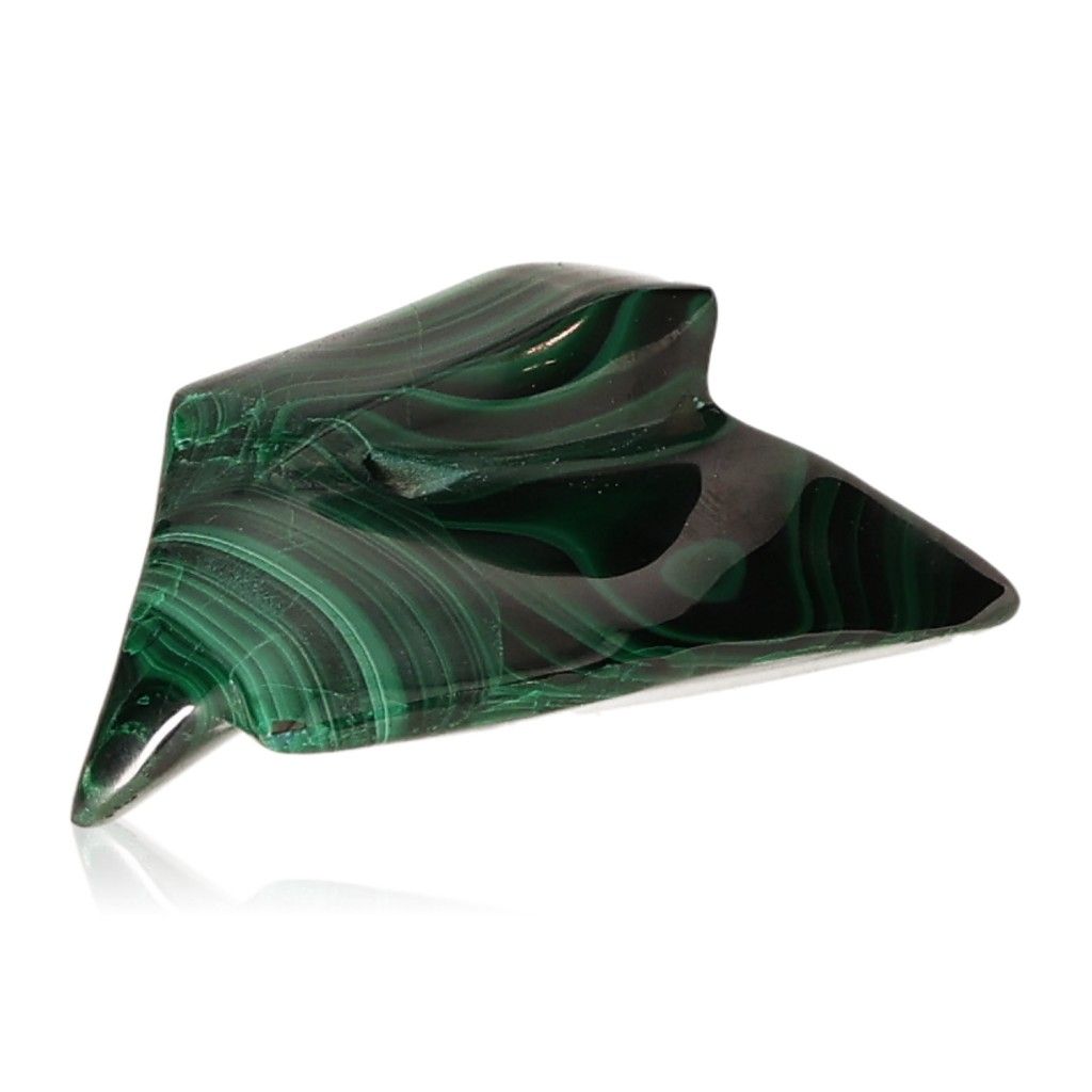 Polished malachite stone with vibrant green swirls, symbolizing courage and optimism