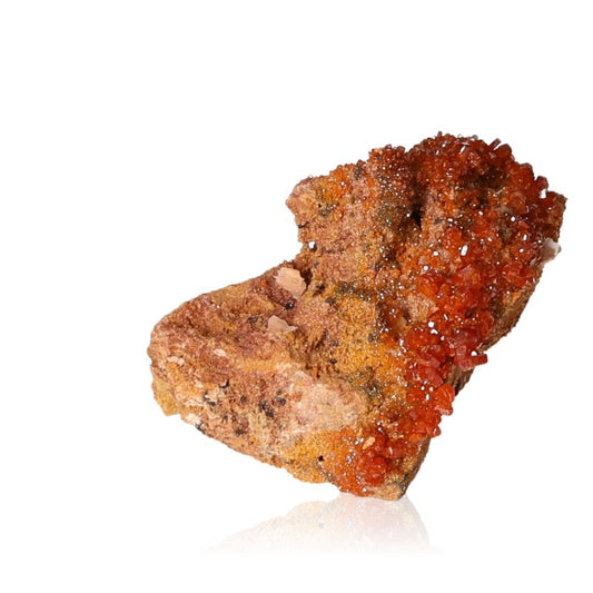 Vibrant Vanadinite Druze with reddish-orange hexagonal crystals and glassy surface enhancing focus and motivation.