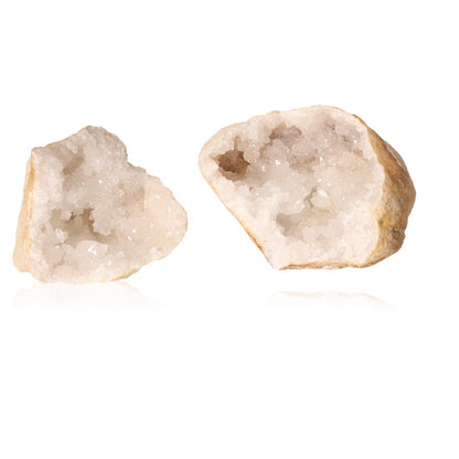 Milky quartz geode with sparkling white crystals, ideal for energy cleansing and enhancing tranquility.