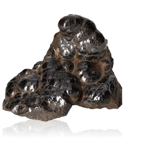 Polished botryoidal hematite crystal cluster for energy fortification and grounding resilience.