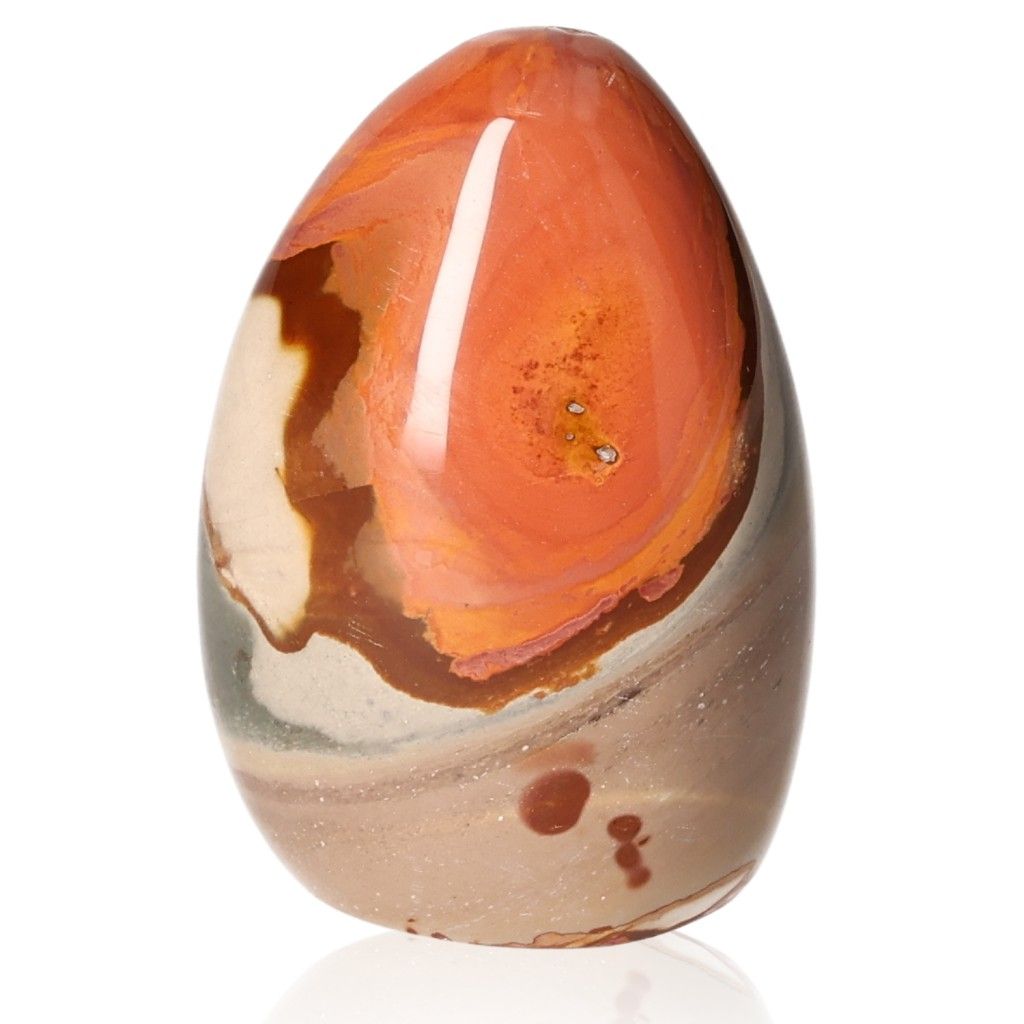 Polychrome Jasper Free Form Stone with vibrant red, orange, and brown patterns, known for grounding and energizing properties.