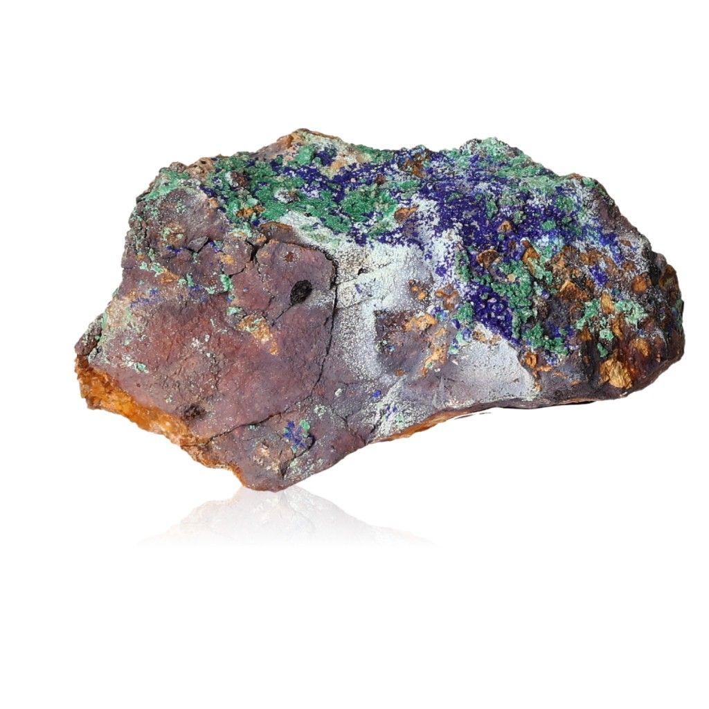 Azurite with malachite mineral specimen displaying vibrant blue and green hues, enhances intuition and spiritual insight.