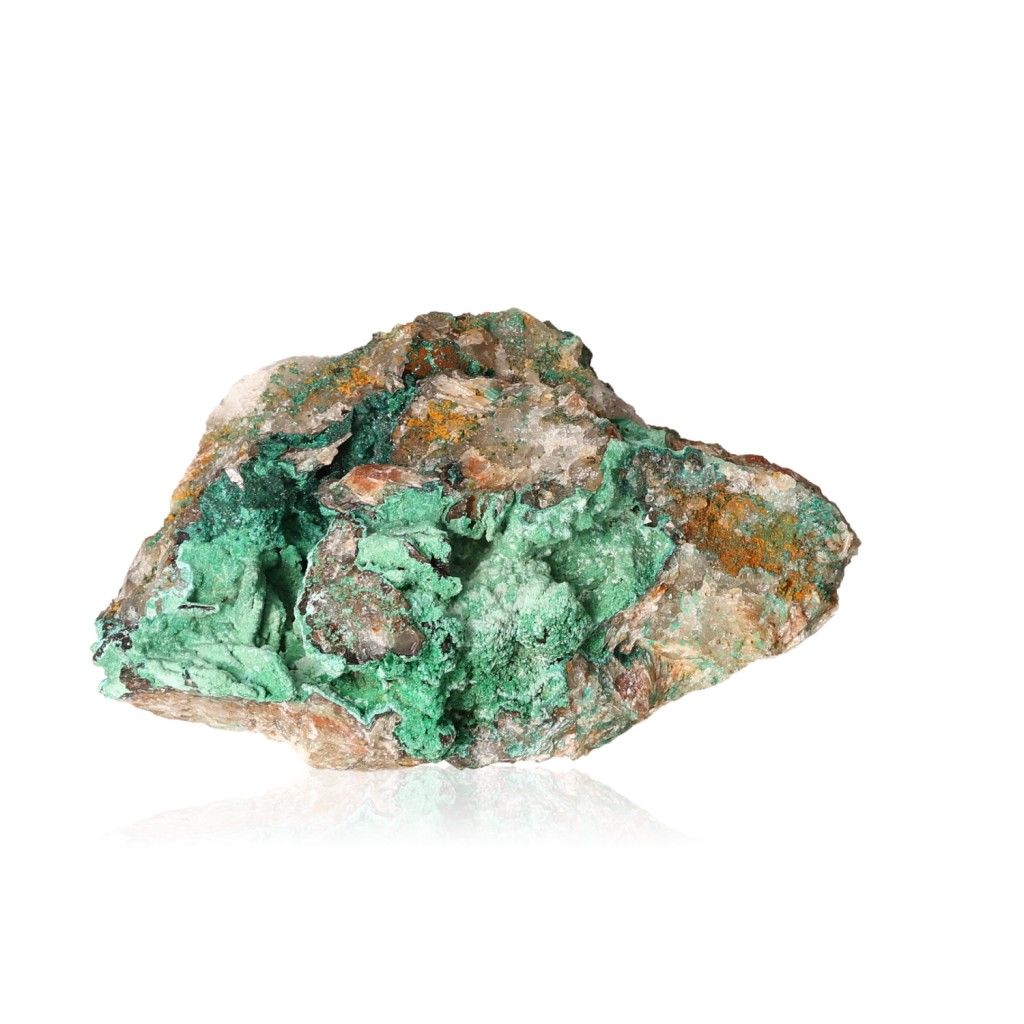 Raw malachite druzy stone with vibrant green hues and natural textures, symbolizing harmony and optimism.