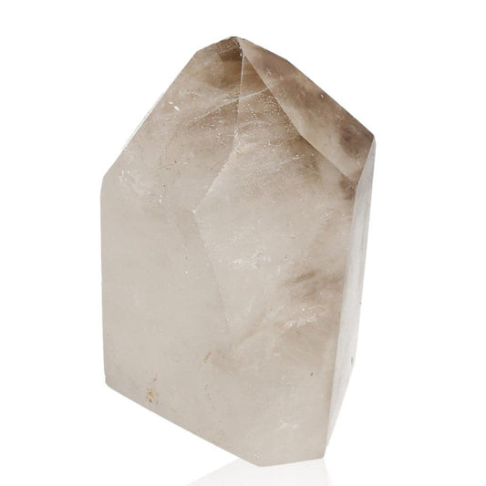 Polished crystal quartz point with unique characteristics supporting chakras and spiritual needs.