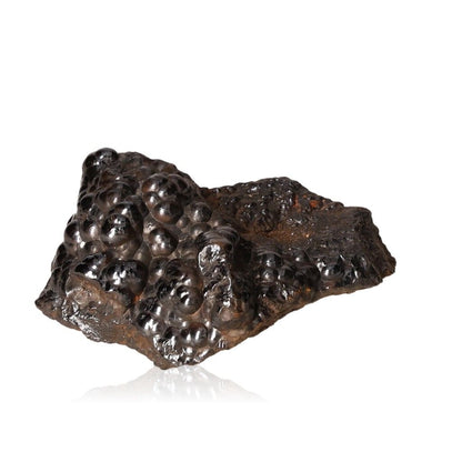 Shimmering polished botryoidal hematite crystal cluster with metallic surface for grounding and emotional balance.