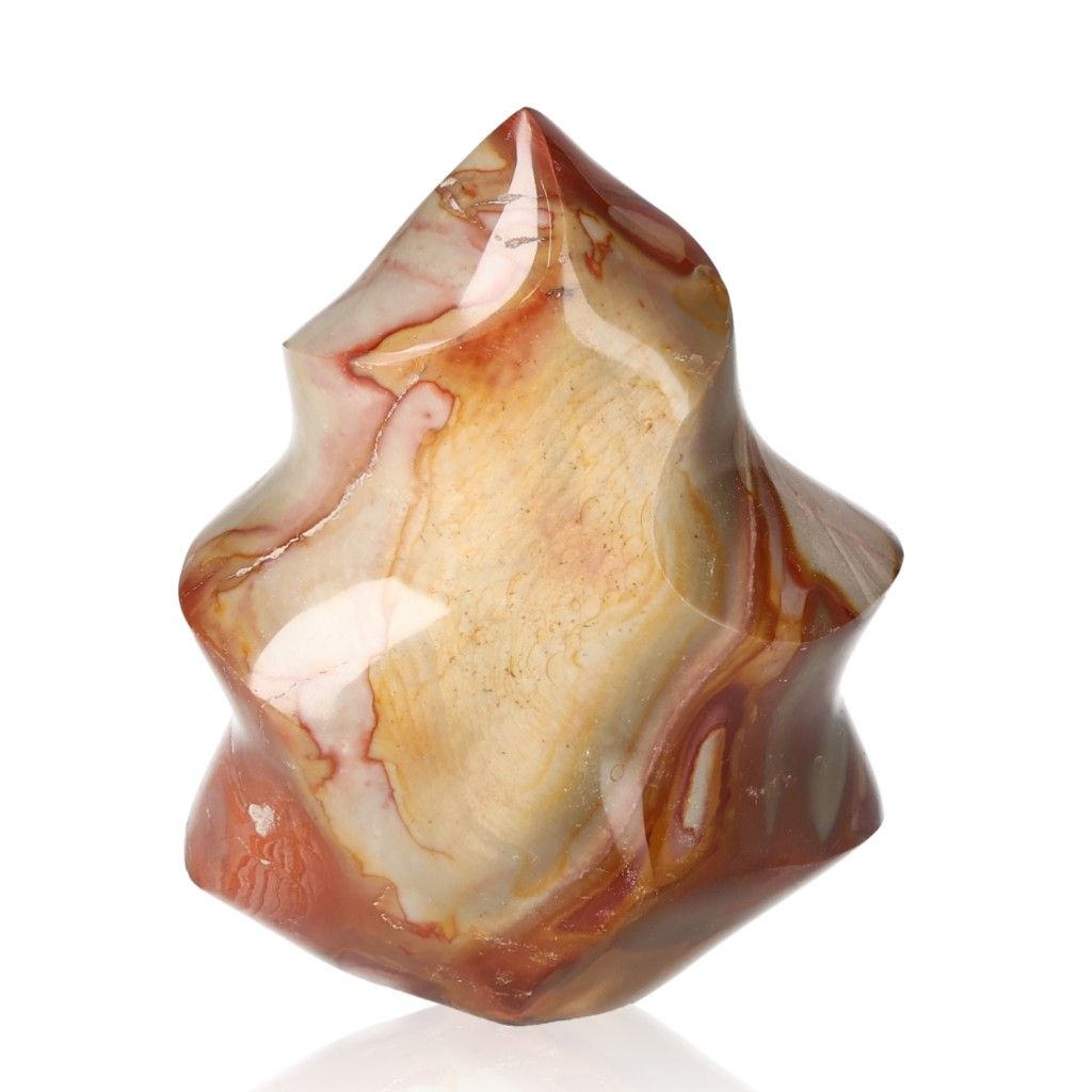 Polychrome Jasper Flame with vibrant red, orange, and brown patterns, known for its grounding and energizing properties