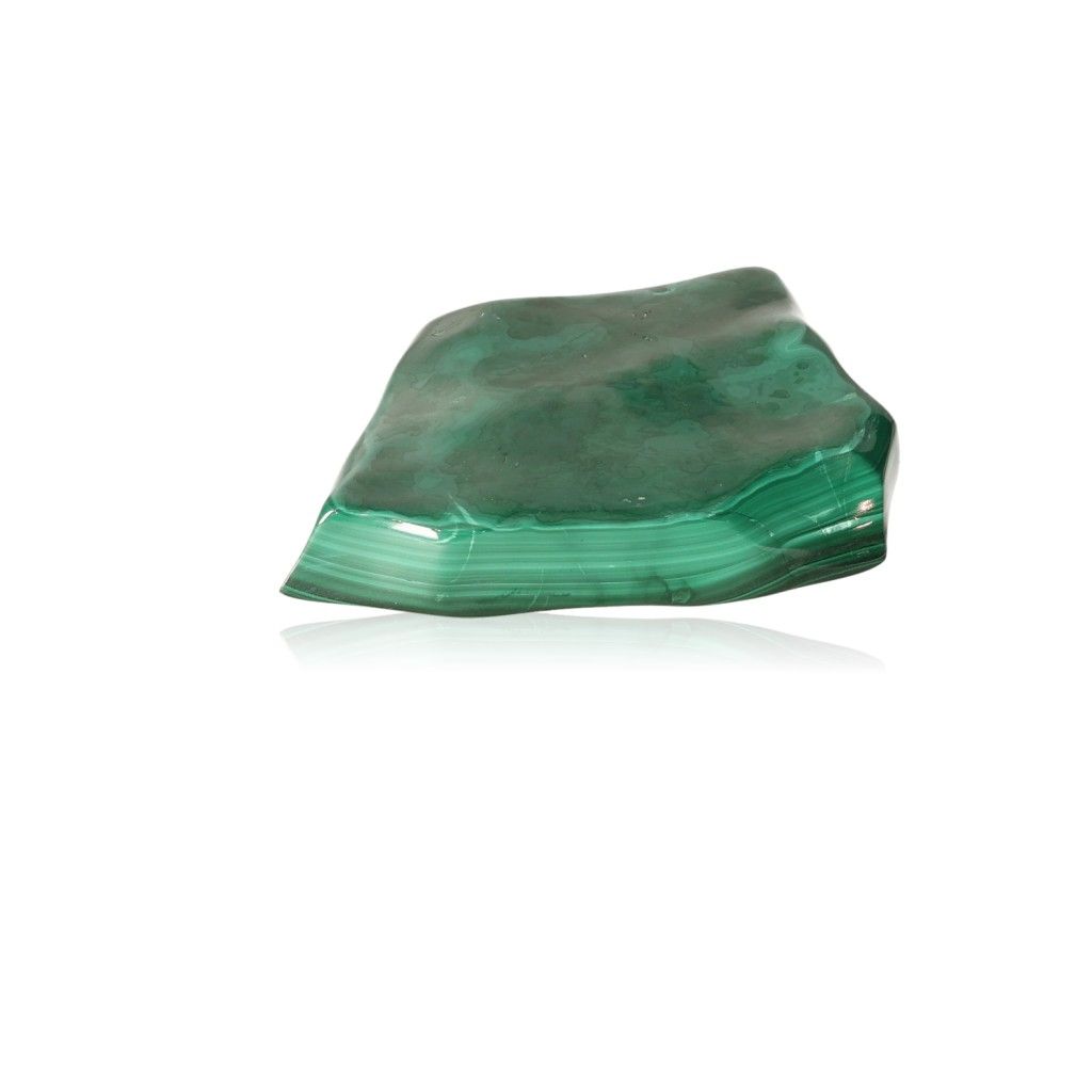 Smooth green malachite stone promoting courage and optimism.