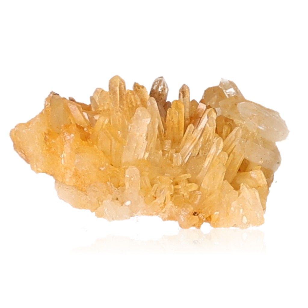 Citrine quartz crystal with iron oxide for inspiration and abundance, ideal for positive energy and new ventures.