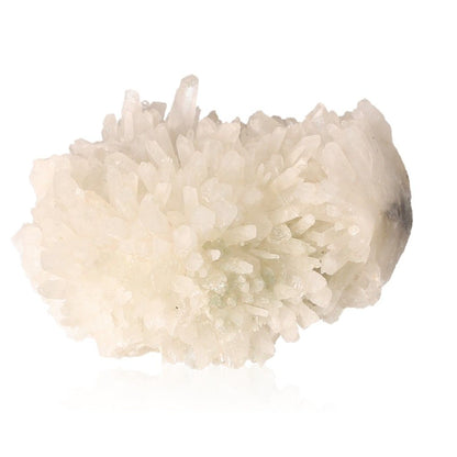 White quartz crystal cluster with unique properties for chakra balancing and zodiac sign support.