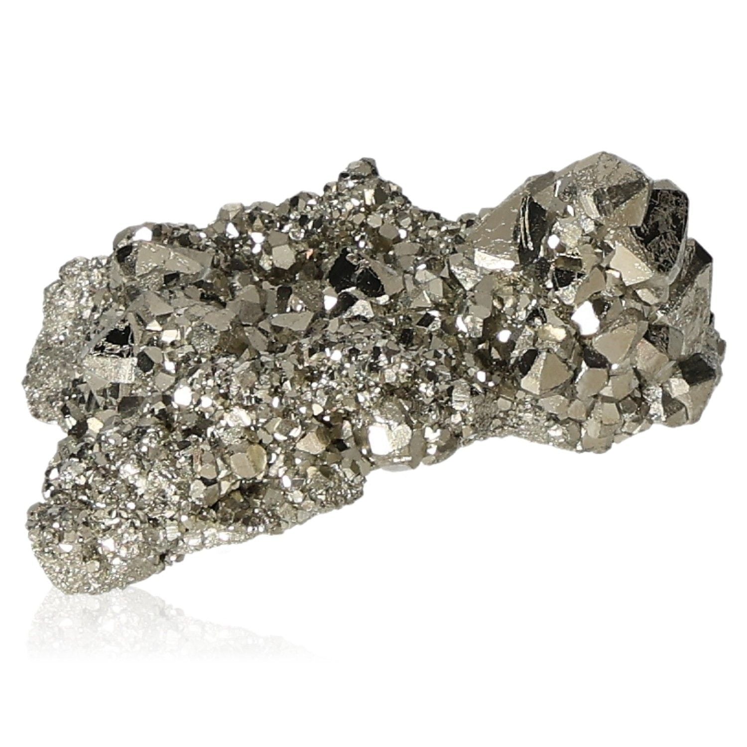 Sparkling pyrite druzy crystal cluster promoting independence and courage for new ideas and action.