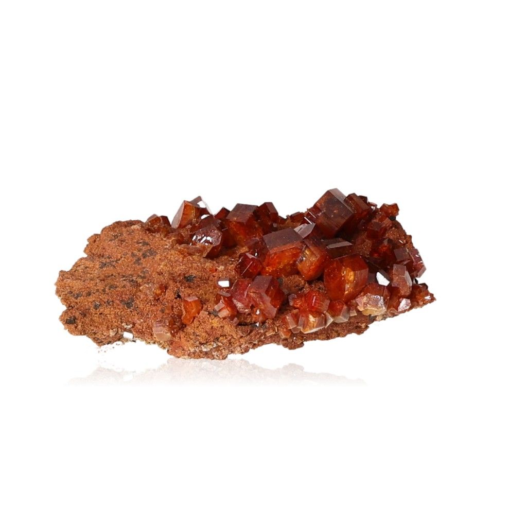 Vanadinite Druze with vibrant reddish-brown hexagonal crystals and glassy surface enhancing focus and personal transformation.