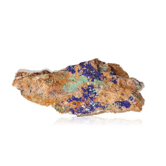 Azurite with Malachite mineral showcasing copper-rich deep blue and green patterns, ideal for collectors and spiritual seekers.