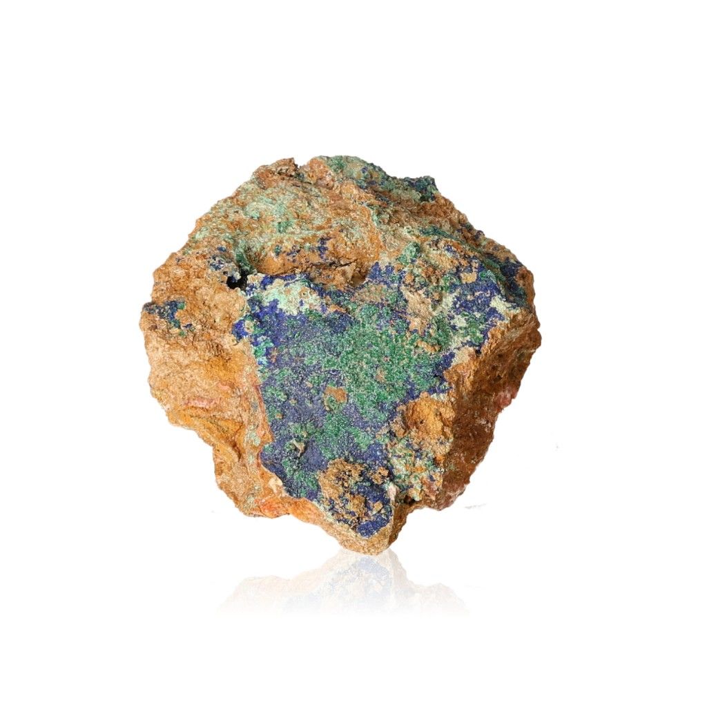 Azurite with malachite stone showcasing deep blue and green hues, known for enhancing mental clarity and supporting personal growth.