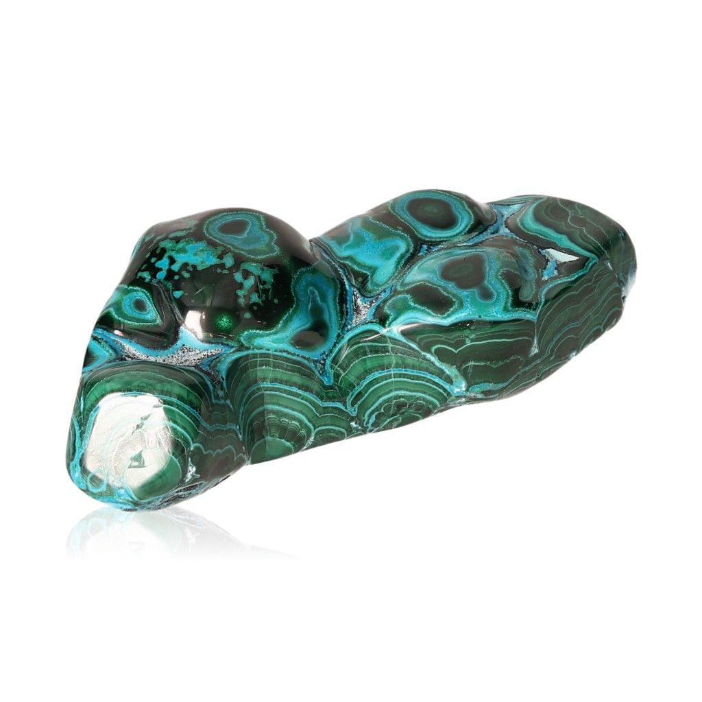 Blue Chrysocolla with Malachite gemstone showcasing calming and transformative properties for crystal collectors and healers.