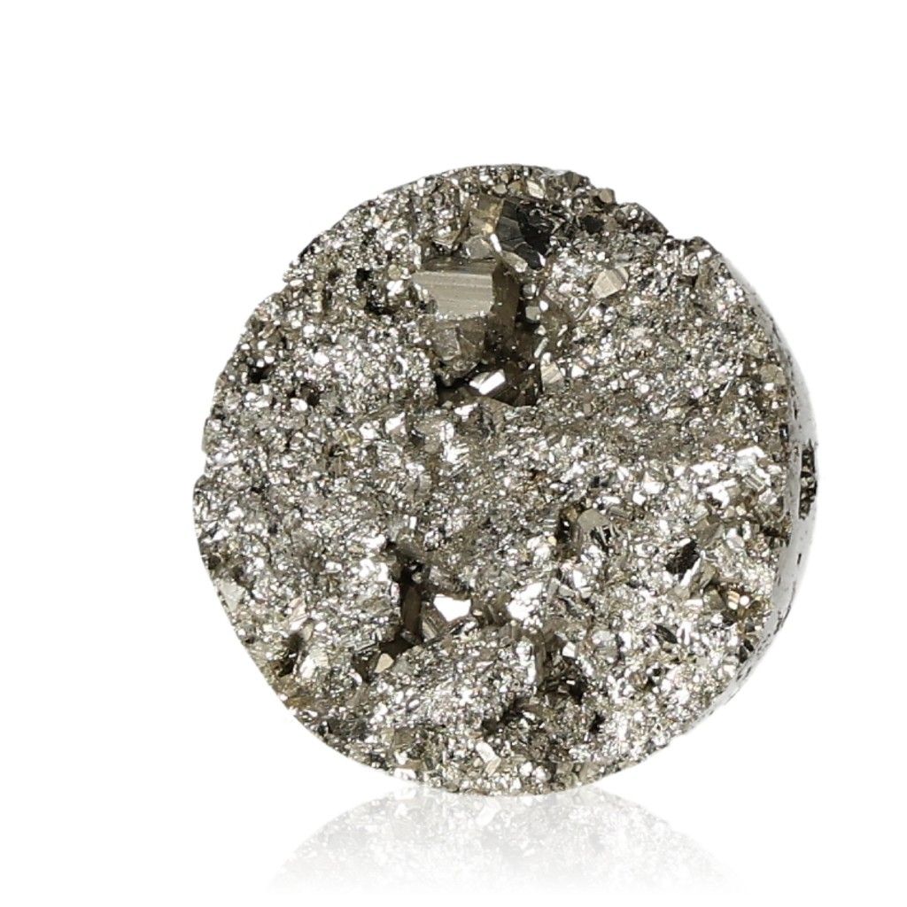 Sparkling round pyrite stone promoting courage, independence, and motivation for personal growth and initiative.