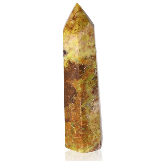 Serpentine Tower crystal for healing, meditation, and spiritual wisdom, enhances emotional balance and connection to nature.