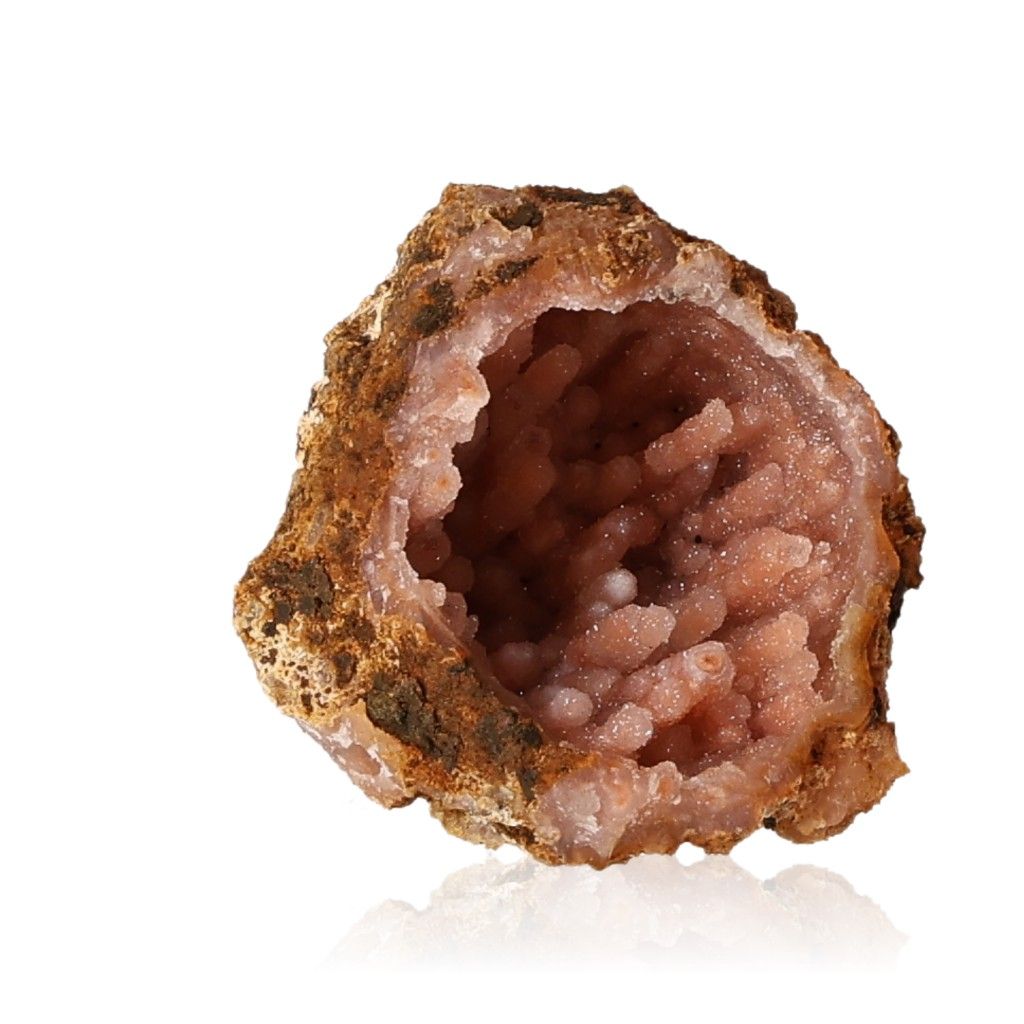 Calcite stalactite geode with earthy tones showcasing natural beauty and layered structure.