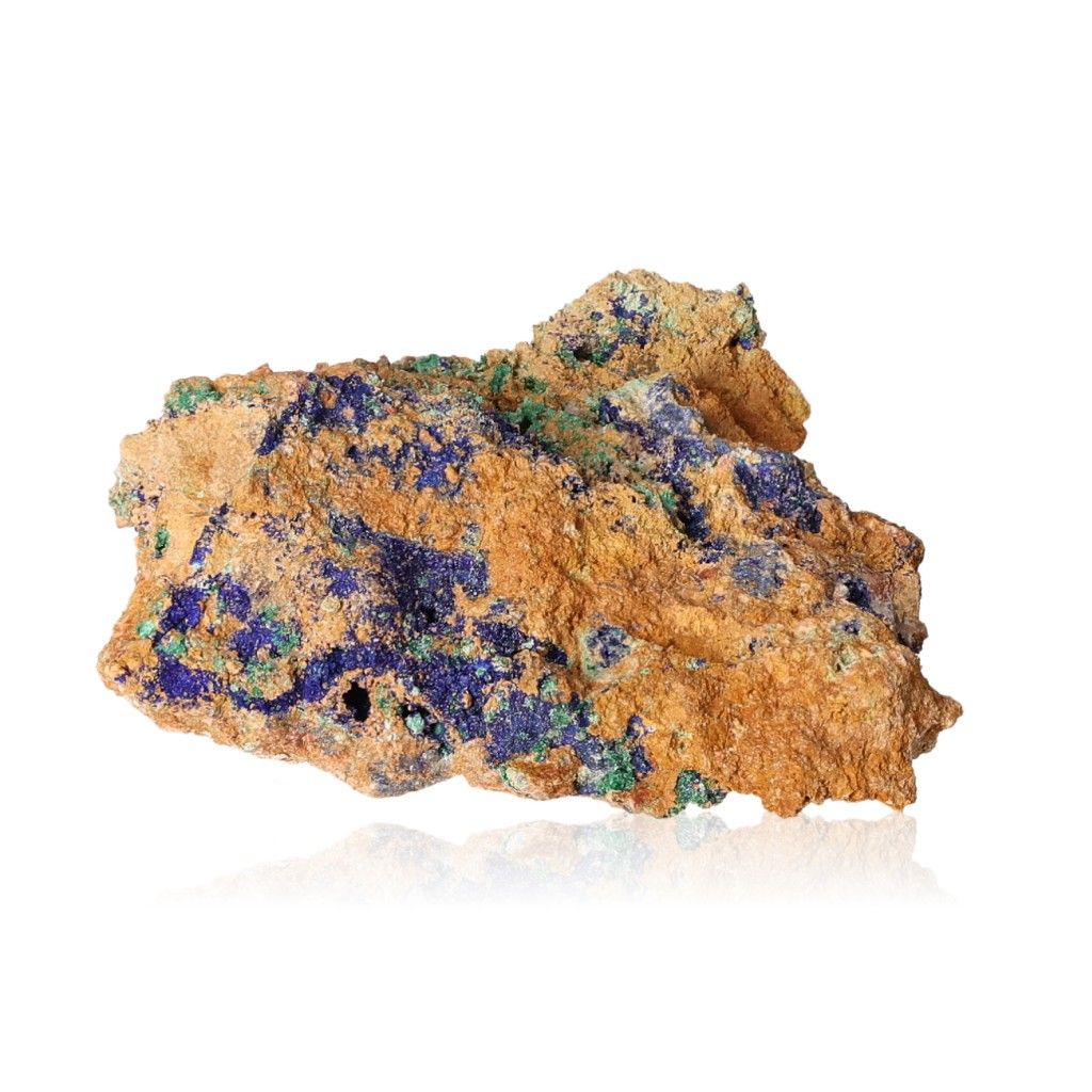 Azurite with Malachite mineral showcasing deep blue hues and patterns for mental clarity and self-awareness.