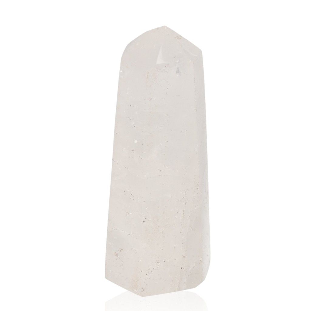 Polished crystal quartz point for chakra alignment and spiritual energy enhancement.