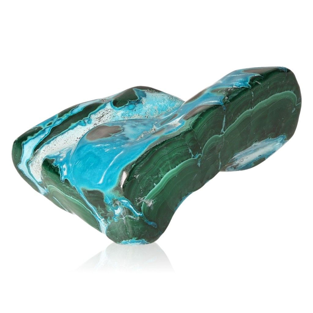 Blue Chrysocolla with Malachite gemstone showcasing calming and transformative properties for crystal collectors and healers.