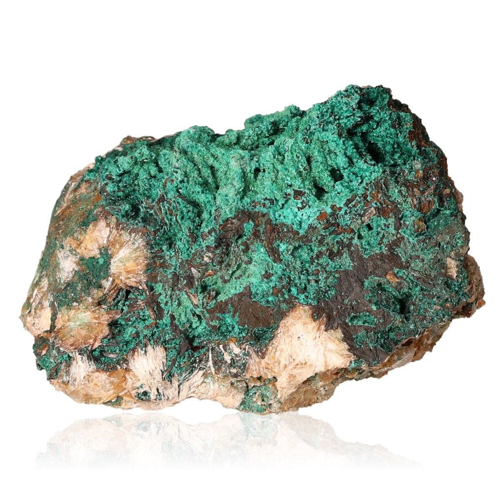 Malachite druze stone with vibrant green hues and natural texture, emanating soothing energy for courage and inner harmony.