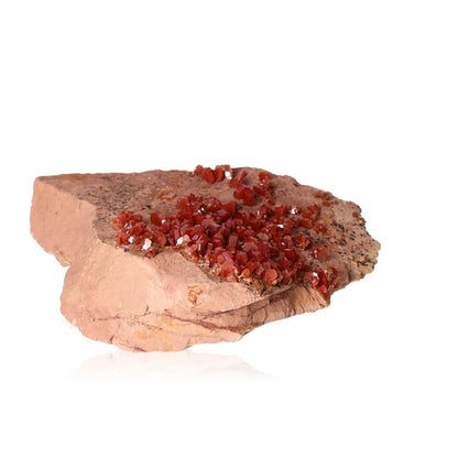 Vanadinite Druze with vibrant reddish hexagonal crystals on rock, enhancing focus and motivation, perfect for personal transformation.