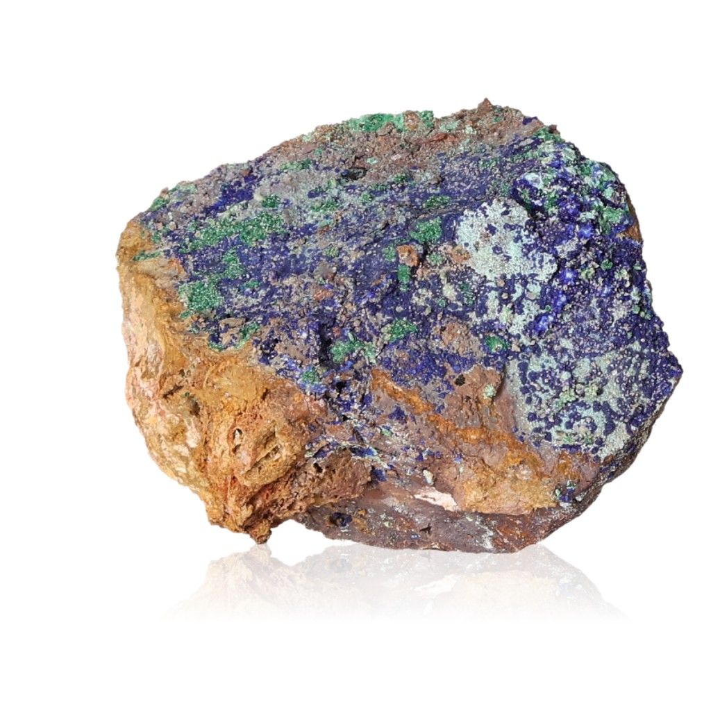 Azurite with Malachite druzy showing vibrant blue and green hues, ideal for enhancing intuition and spiritual insight.